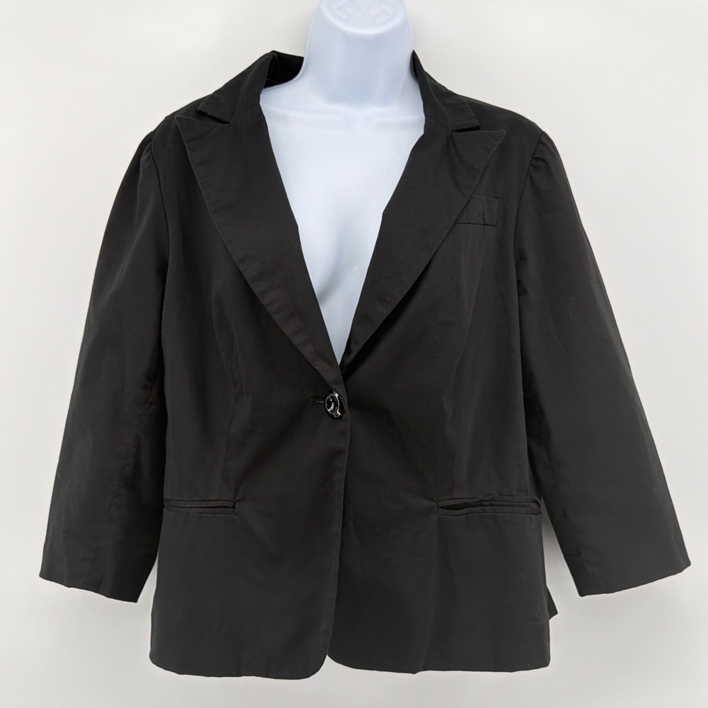Sandro Sportswear Black Stretch Cotton Blazer Large L 3/4 Sleeve Fitted Jacket